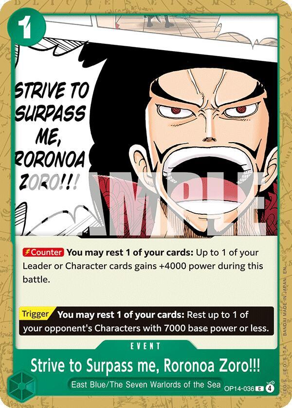Strive to Surpass me, Roronoa Zoro!! OP14-036 (The Azure Sea's Seven)