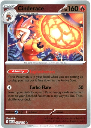 Cinderace 028/132 (ME01: Mega Evolution)  - Reverse Holofoil