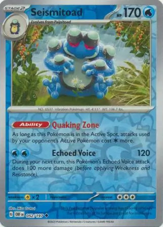 Seismitoad 052/197 (SV03: Obsidian Flames)  - Reverse Holofoil
