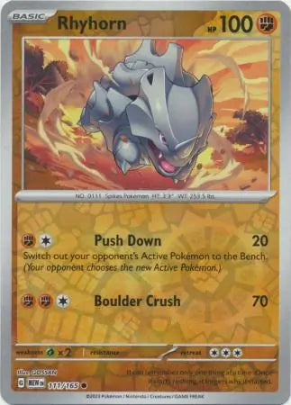 Rhyhorn 111/165 (SV: Scarlet & Violet 151)  - Reverse Holofoil