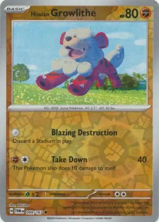 Hisuian Growlithe 099/167 (SV06: Twilight Masquerade)  - Reverse Holofoil
