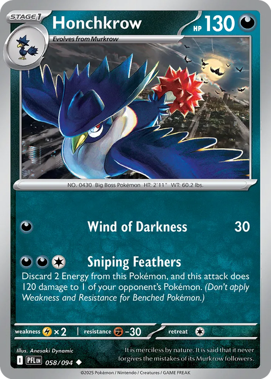 Honchkrow 058/094 (ME02: Phantasmal Flames)  - Reverse Holofoil