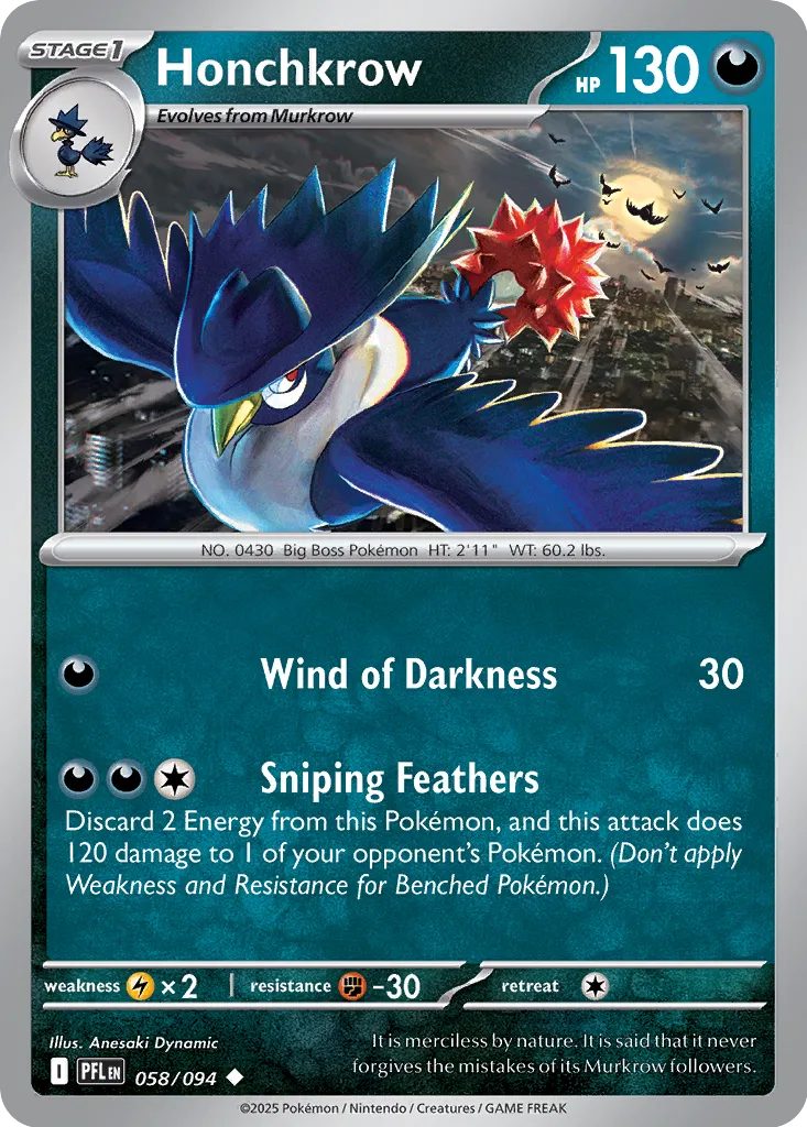 Honchkrow 058/094 (ME02: Phantasmal Flames)  - Reverse Holofoil