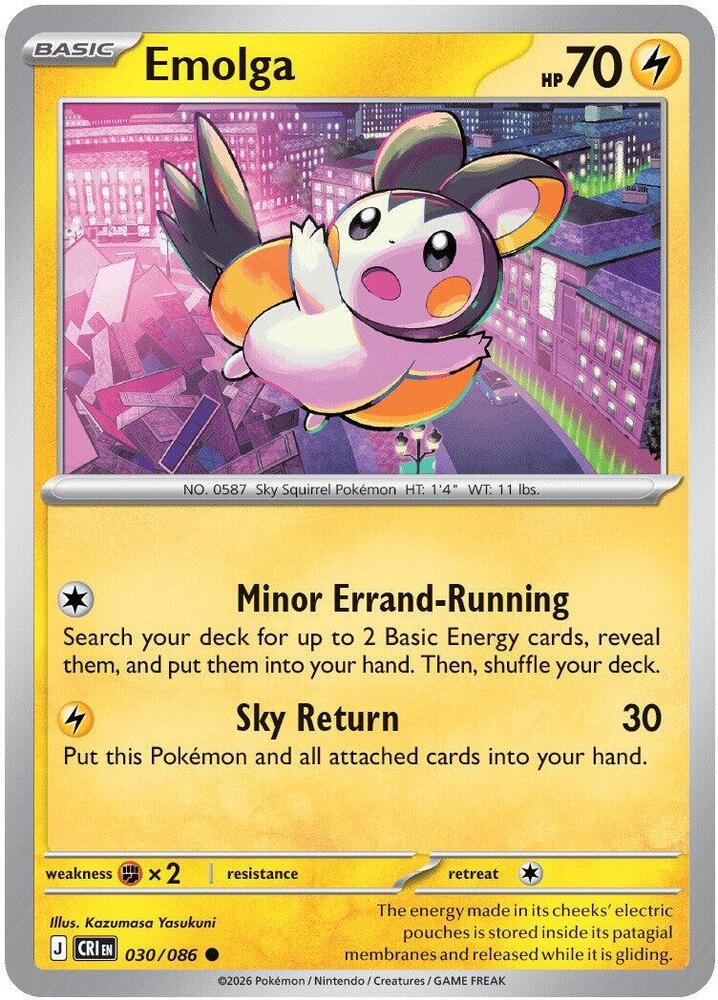 Emolga 030/086 (ME04: Chaos Rising)  - Reverse Holofoil