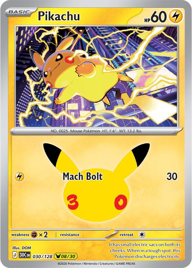 Pikachu 030/128 (ME: 30th Celebration)  - Holofoil