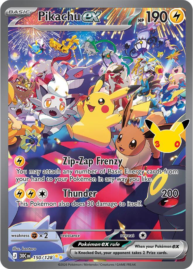 Pikachu ex 150/128 (ME: 30th Celebration)  - Holofoil