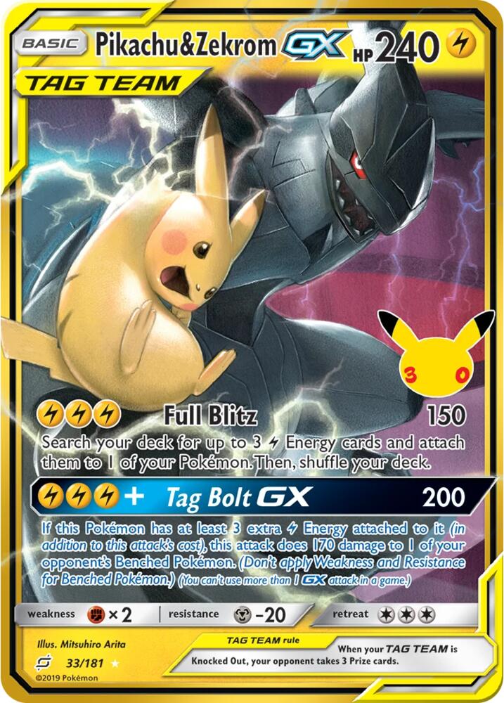 Pikachu & Zekrom GX 33/181 (ME: 30th Celebration Classic Collection)  - Holofoil