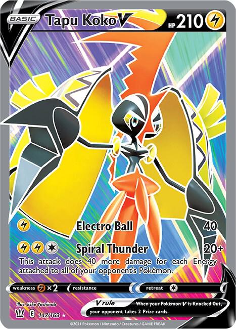 Tapu Koko V Full Art 147/163 (SWSH05: Battle Styles)  - Holofoil