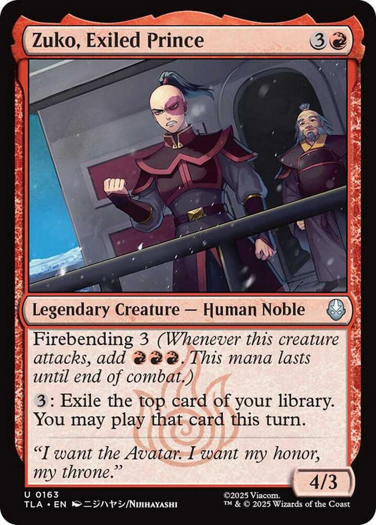 Zuko, Exiled Prince 163/286 (Avatar: The Last Airbender)  - Foil