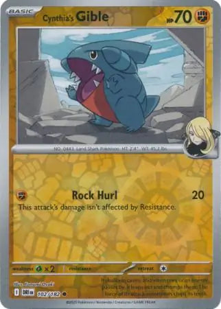 Cynthia's Gible 102/182 (SV10: Destined Rivals)  - Reverse Holofoil