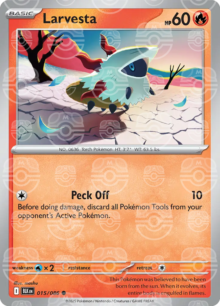 Larvesta 015/086 (SV: Black Bolt)  - Master Ball Holofoil