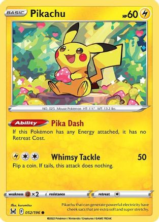 Pikachu 052/196  SWSH11 Lost Origin - Common
