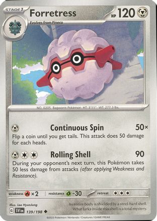 Forretress 139/198  - Reverse Holofoil SV01 Scarlet & Violet Base Set - Uncommon