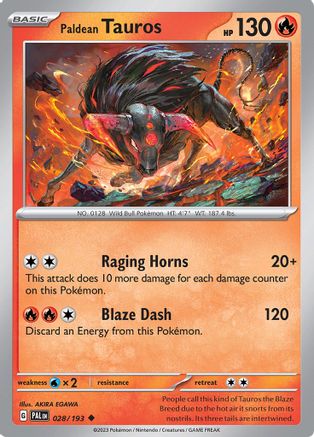 Paldean Tauros 028/193  - Reverse Holofoil SV02 Paldea Evolved - Uncommon