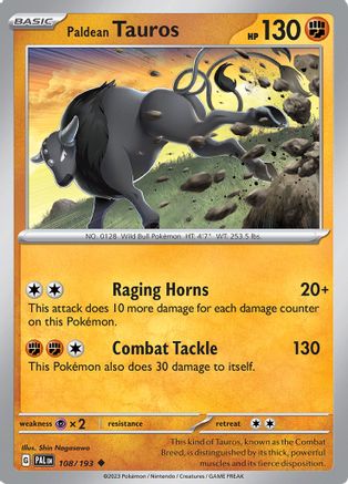 Paldean Tauros 108/193  - Reverse Holofoil SV02 Paldea Evolved - Uncommon