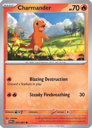 Charmander 007/091  - Reverse Holofoil SV Paldean Fates - Common