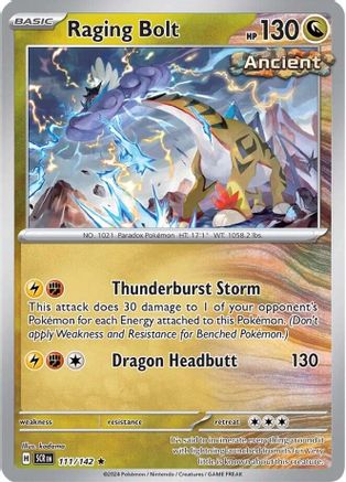 Raging Bolt 111/142  - Reverse Holofoil SV07 Stellar Crown - Rare