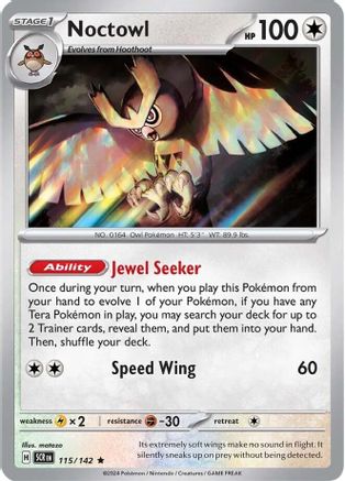 Noctowl 115/142  - Reverse Holofoil SV07 Stellar Crown - Rare