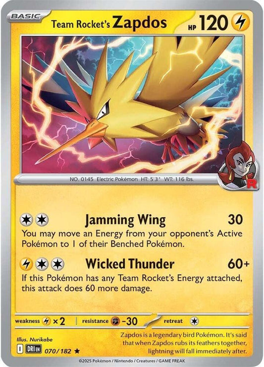 Team Rocket's Zapdos 070/182 (SV10: Destined Rivals)  - Holofoil